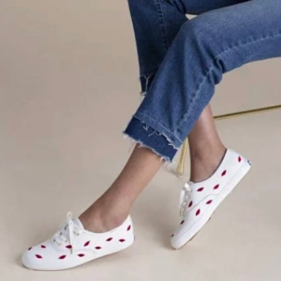 Keds for Kate Spade New York CHAMPION Women's Leather Low Top Sneakers White/Red - Picture 1 of 10